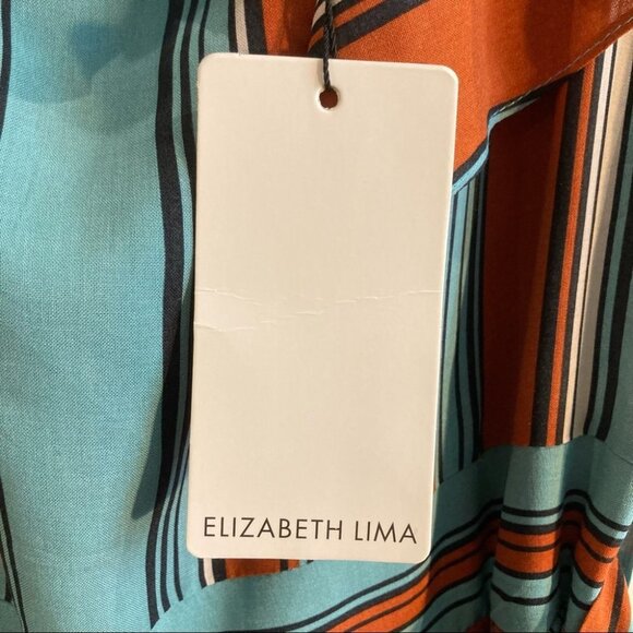 ELIZABETH LIMA Sz L Jumpsuit With Ruffles Wide Leg Pant Belt Bat Sleeve NWT - Picture 6 of 17